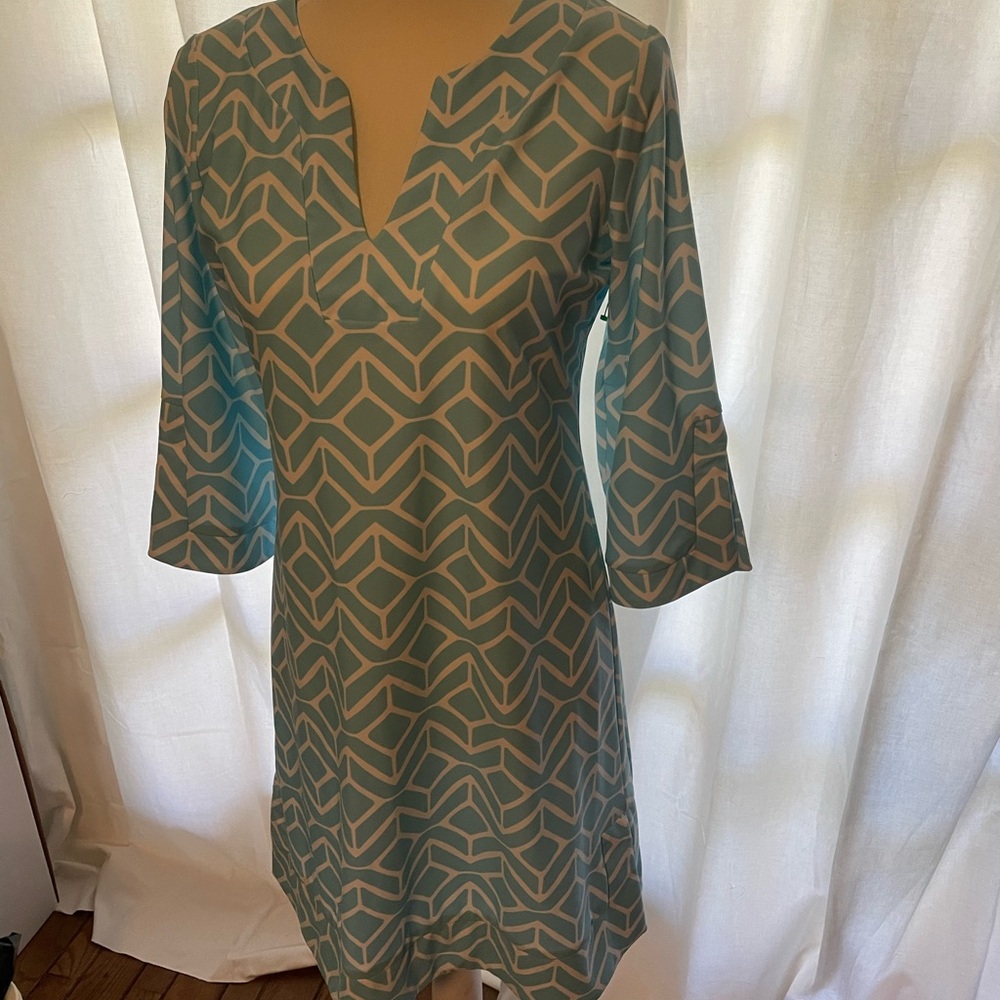 Jude Connally Blue and White Geometric Dress